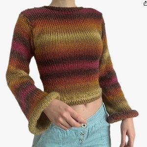 Crochet sweater long sleeve, Small, colorful